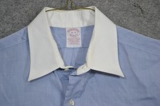Brooks Brothers Makers Dress Shirt Men 16 34/35 Blue White Collar Long Sleev USA