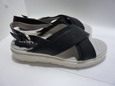 GEOX Women's 8 Crossover Sandals Black Patent Leather Buckle White Rubber Sole