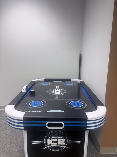 Triumph Lumen-X ICE Air Hockey Table Black/Blue/White w/ Red Mallets & Pucks