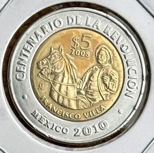 2008 Mexico Coin 5 Pesos Bimetallic Francisco Pancho Villa Currency Money Cash i