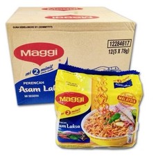 [Carton of 12] MAGGI Asam Laksa 2 min Instant Noodles Delicious (60 PACK x 78g)