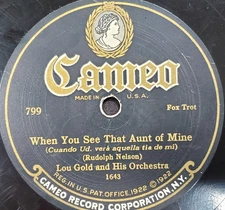 SALE 1925 The Caroliners & Lou Gold VG 78 RPM 10 in Cameo 799 That Aunt Of Mine