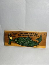 vintage Cedar wooden "Fisherman's Code" plaque Early To Bed, Rise