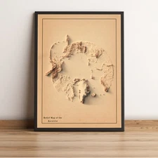 Arctic Map, Arctic 2D Relief Map, Arctic Vintage Map - 2D Flat Print