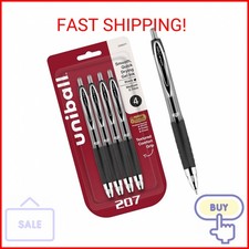 uni-ball 207 Retractable Gel Pens, Medium Point 0.7mm , Black, 4 Count