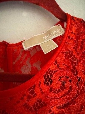 Michael Kors red/orange lace shift dress short sleeves and a keyhole back  size 4 | eBay