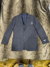 JOS A BANK Men's Sport Coat Two Button Gray Black Check Wool Blend Slim Fit 42L