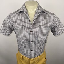 Vintage 60s Mens Shirt Polyester Stretch Knit Rockabilly MCM Disco Mens Small