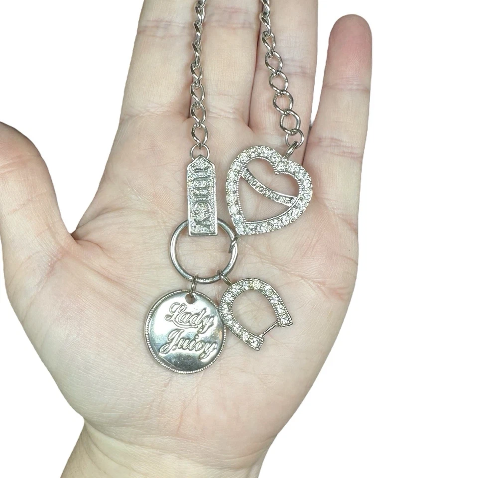 Juicy Couture CORAZÓN Collar Estrás Herradura Colgante Tono Plata Dijes Foto 2 de 4