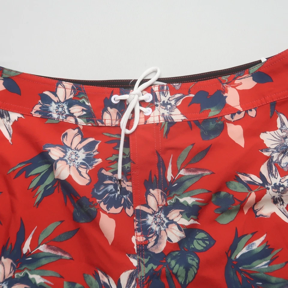 Volcom Mens Board Shorts Size 38 Red Floral Swim Surf Stretch Cargo Pocket - Image 2 of 4