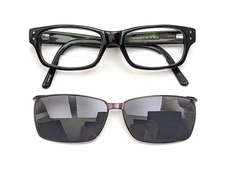 EasyClip EC144 90 Rectangle Eyeglasses Frames + Sunglass Clip: Black / 50-17-140