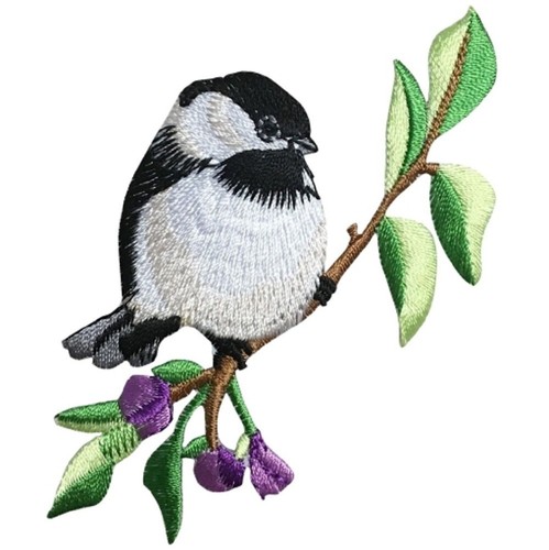 Large Chickadee Applique Patch Set - Birds on Branches, Flowers, Leaves 2-Pack - Picture 3 of 3