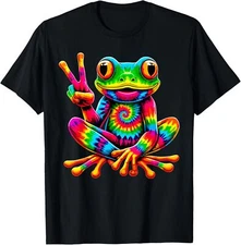 Tie-Dye Cool Frog Peace Sign Hippie T-Shirt