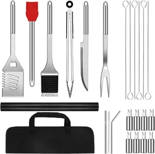 25 Pcs 14” Standard BBQ Grill Set with 4-In-1 Spatula, Wire Cleaning Brush, Gril