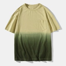 Mens Short Sleeve Gradient Drop Shoulder T-shirt Pocket Top Tee Shirt Loose