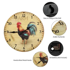 Wall Clocks Battery Operated 12 Inch Farmhouse Rooster Wall Clock for Kitchen