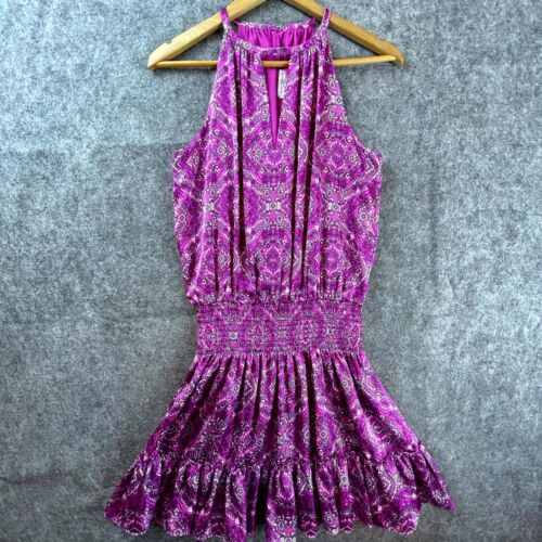 Ramy Brook Dress Small Medallion Preston Halter Mini Pink Printed Boho Barbie