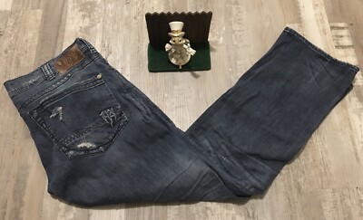 1921 Jeans Mens 36X34 Blue Denim Straight Leg Stretch Distressed Western  Cowboy