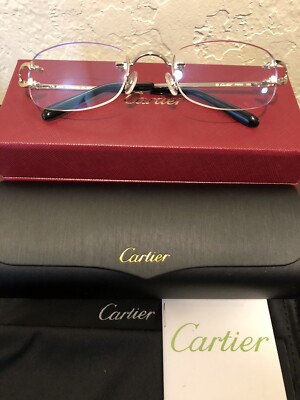 Cartier C Decor Vintage Optical Rimless Platinum Unisex Eyeglasses.