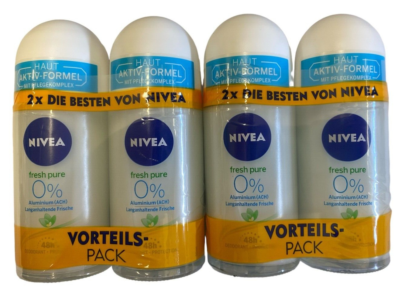 Nivea Fresh Pure Deodorant Roll-On 0% Aluminium Deo Roller 48h Schutz 4x50ml