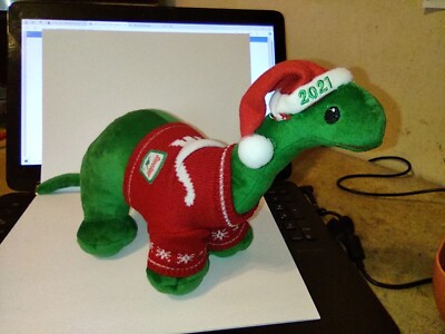 Sinclair Oil Christmas Plush 2021 Dino Red Sweater Santa Hat 8'' X 15'' NEW