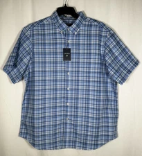 Cremieux Men Shirt Top Button Down XL Short Sleeve 100% Cotton Plaid Blue $75