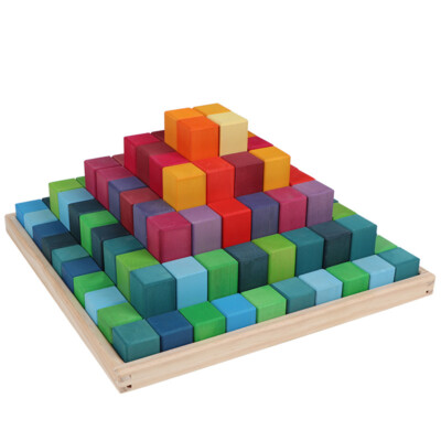 Rainbow 'Pyramid' X-Large 100 Piece Blocks, Wooden Geometric Stacking Toy