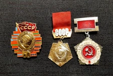 3 old Soviet badges - medals. 50 and 60 years USSR, labor veteran