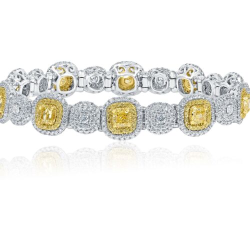 9 CT Luxury Cushion Fancy Light Yellow Diamond Women's Bracelet 14k White Gold - Picture 3 of 9