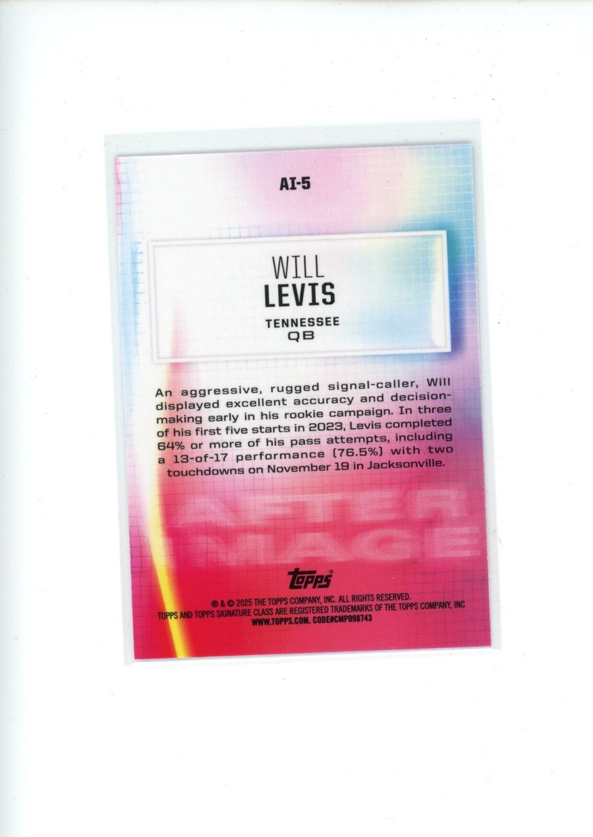 2024 Topps Signature Class Will Levis #AI-5 After Image Tennessee