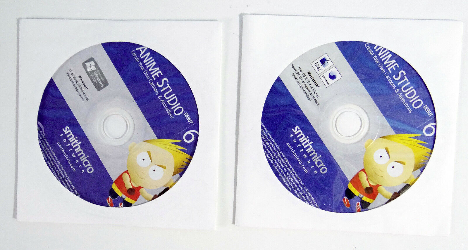 Smith Micro Anime Studio Debut 6 for PC & Mac 2 CDROM W/Serial Disks Only 