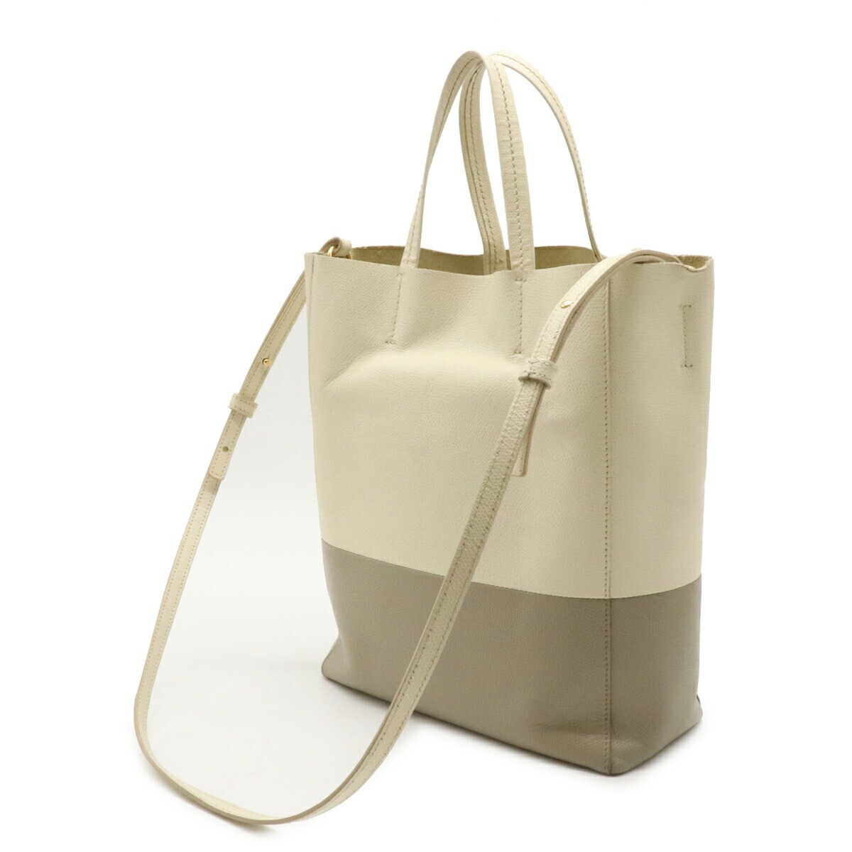 Celine Vertical Cabas Small Tote Bag 2WAY Shoulder Bicolor Ivory