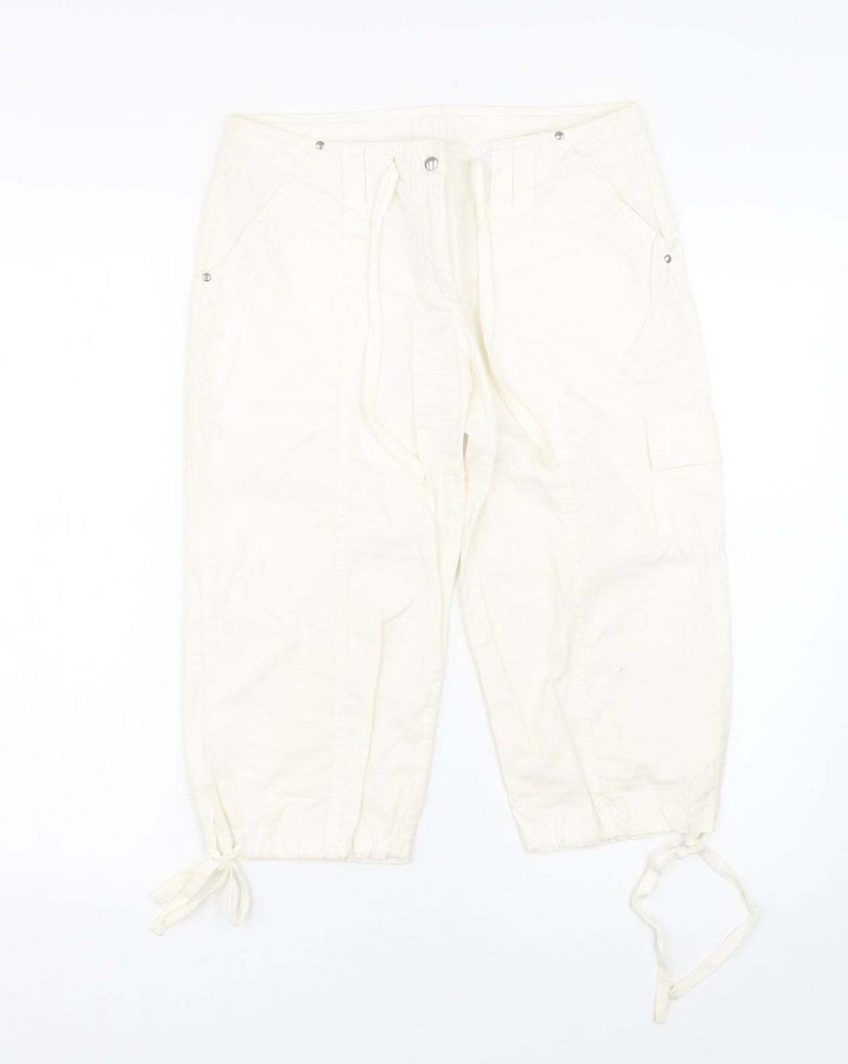 Papaya Womens White Cotton Blend Cargo Shorts Size L15 Reg Tie