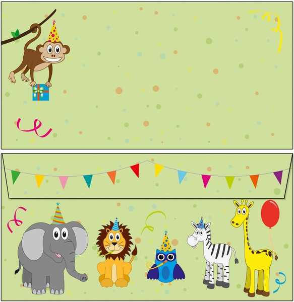 20 BriefumschläGe Motiv Bunte Tiere Tierwelt Din Lang Of Kuvert Affe Eule LöWe-image