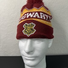Harry Potter Adult Hogwarts School Crest Knit Cuff Pom Beanie Cap