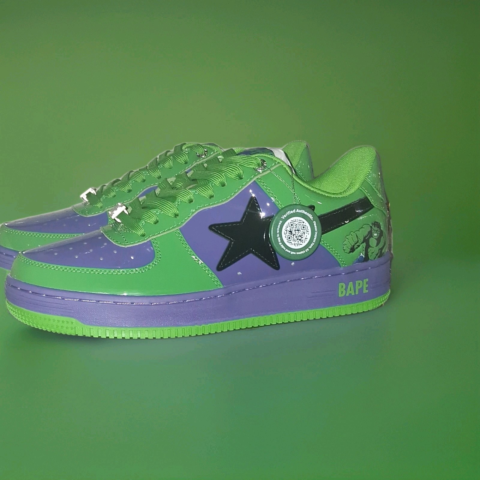 A Bathing Ape Bapesta Hulk Green Purple Black Low Top Men's Sneaker
