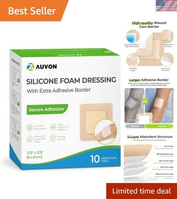 Silicone Foam Dressing with Large Adhesive Border, 3'' x 3'' 10 Packs Wound Dre...