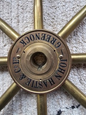 Ship Wheel John Hastie & Co. Ltd. Greenock Scotland Nautical Decor