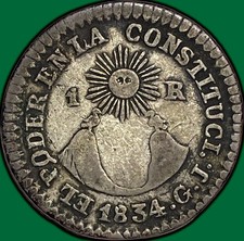 1834 1 Real Ecuador Very Fine VF Coin #43764