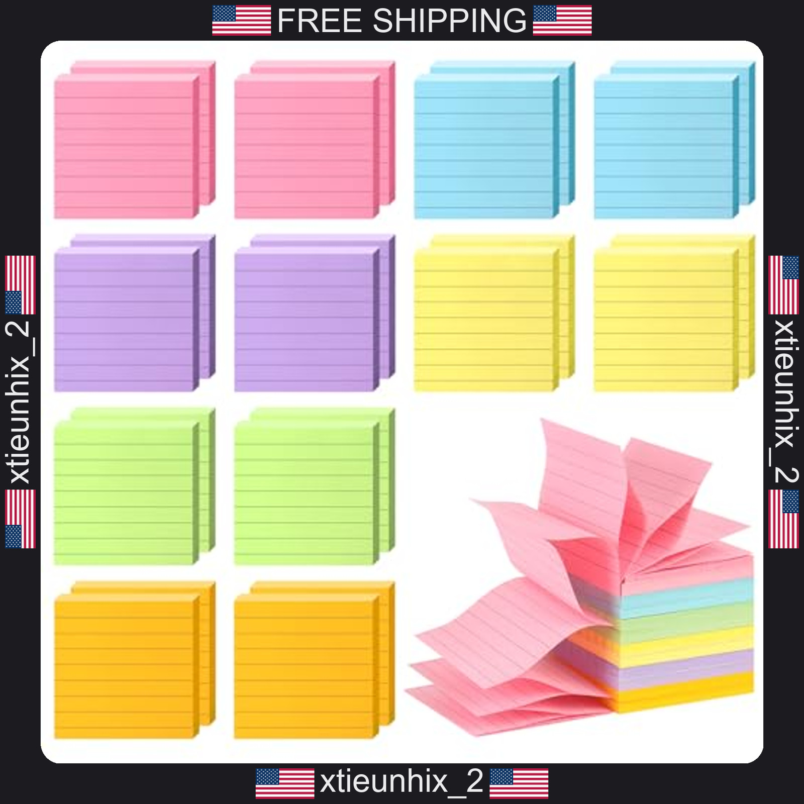 Sticky Notes 3x3 Lined Refills Bulk Pack 24 Pads Multi-Color for Dispenser