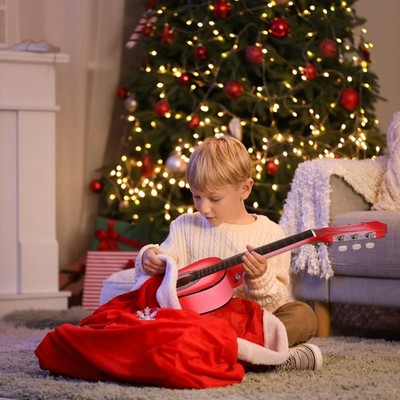 30'' Kid Acoustic Guitar Kit Red for Beginner Starter Musical Gift