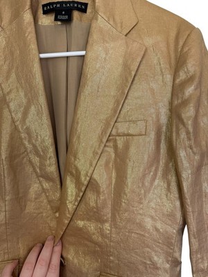 Ralph Lauren Collection Gold Metallic 100% Linen Blazer Jacket
