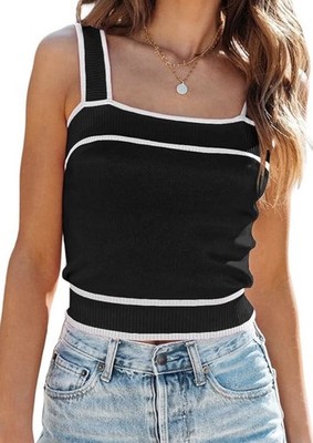 Dokotoo Black White Ribbed Knit Tank Blouse Small