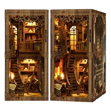 DIY Book Nook Kit 3D Wooden Puzzle Shelf Insert Vintage Library LED Light Model