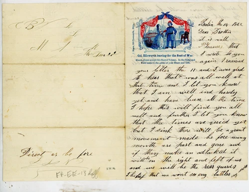 Civil War Patriotic Lettersheet Used with letter Col. Ellsworth