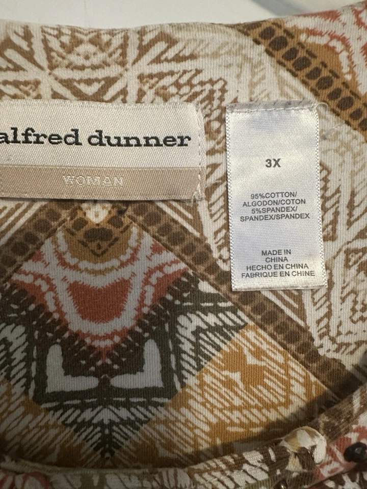Top túnica caprichosa geométrica manga 3/4 tejido patrón tribal Alfred Dunner talla 3X Foto 3 de 4
