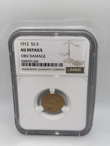 1912 Indian Head $2.5 Gold Coin NGC OBV Scratched