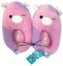  NEW Squishmallows Fluffy Slippers Toddler Girl 11-12 Pink Patty Cow Plush 