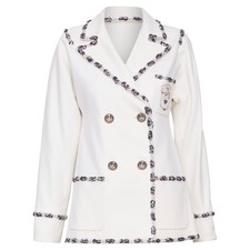 Chanel Paris Bombay Embroidered Knit Jacket Women Cream Size 36