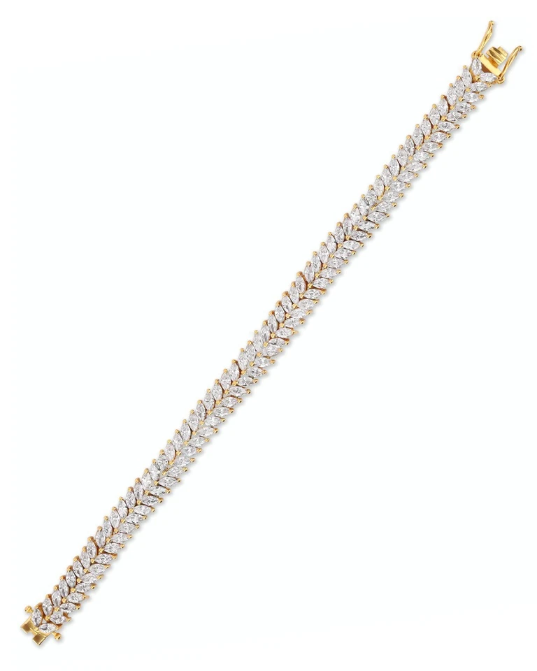 Double Line Marquise Cut Moissanite Bracelet for women 14k Gold Vermeil Coated - Image 3 of 4